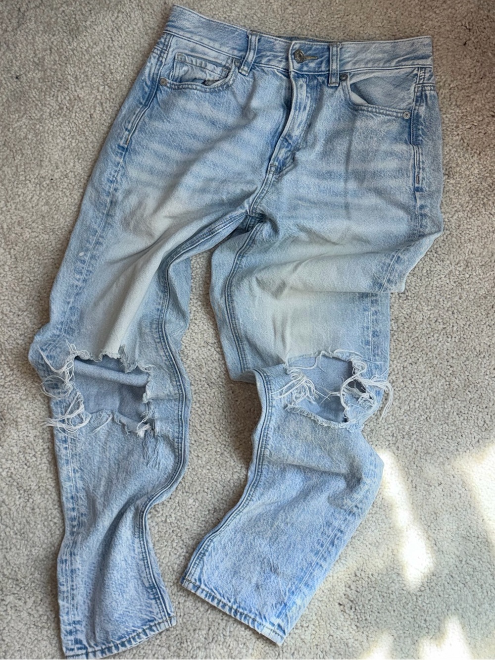 American Eagle Outfitters Faded Blue Distressed Mom Jeans 2